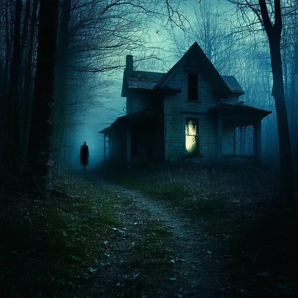 Тёмная, таинственная лесная тропа ведёт к старому заброшенному дому