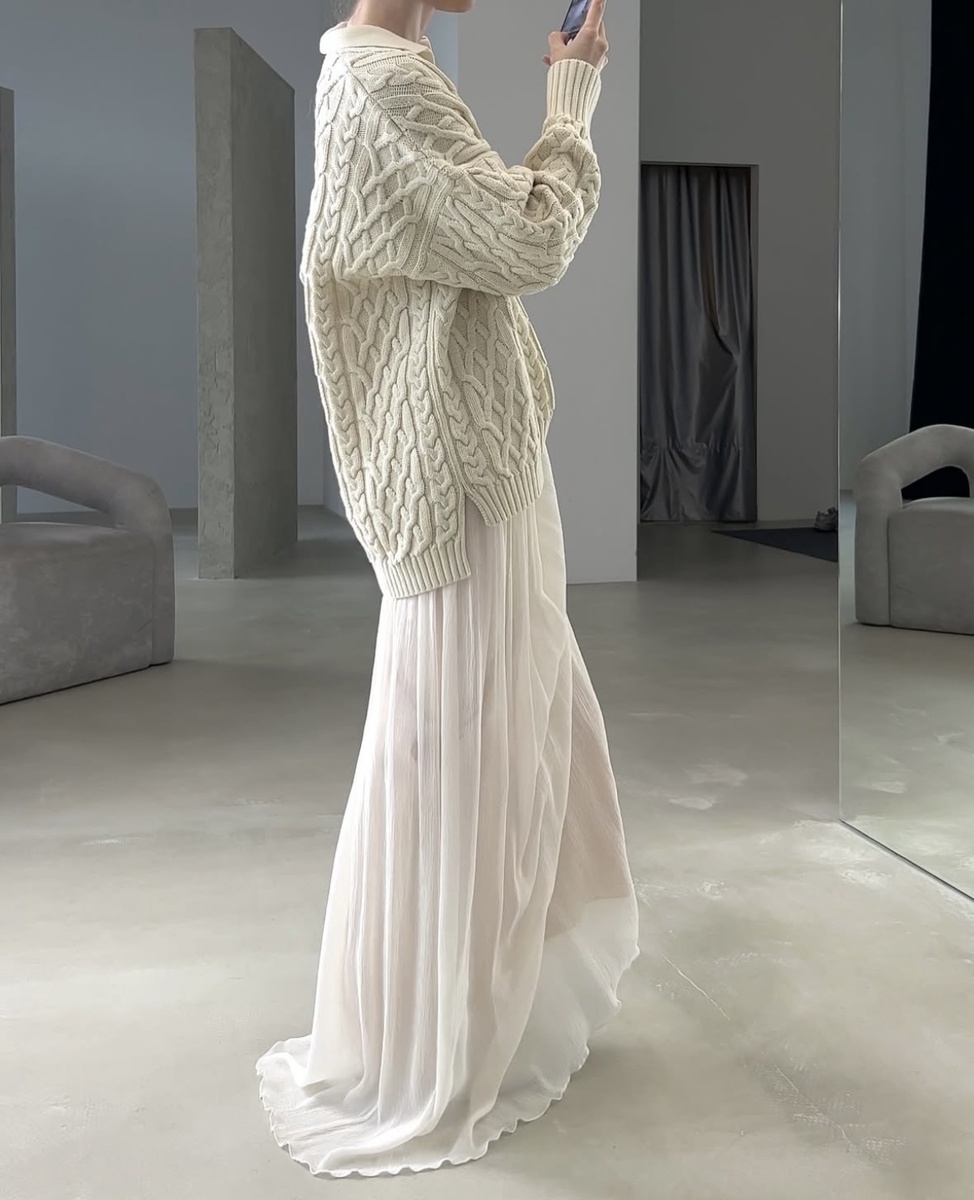 Джемпер с ажурным рисунком / Юбка макси с разрезом