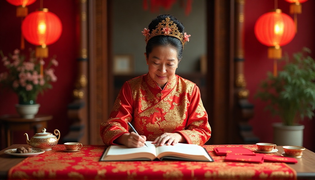 Китайская тётушка записывает суммы подарков