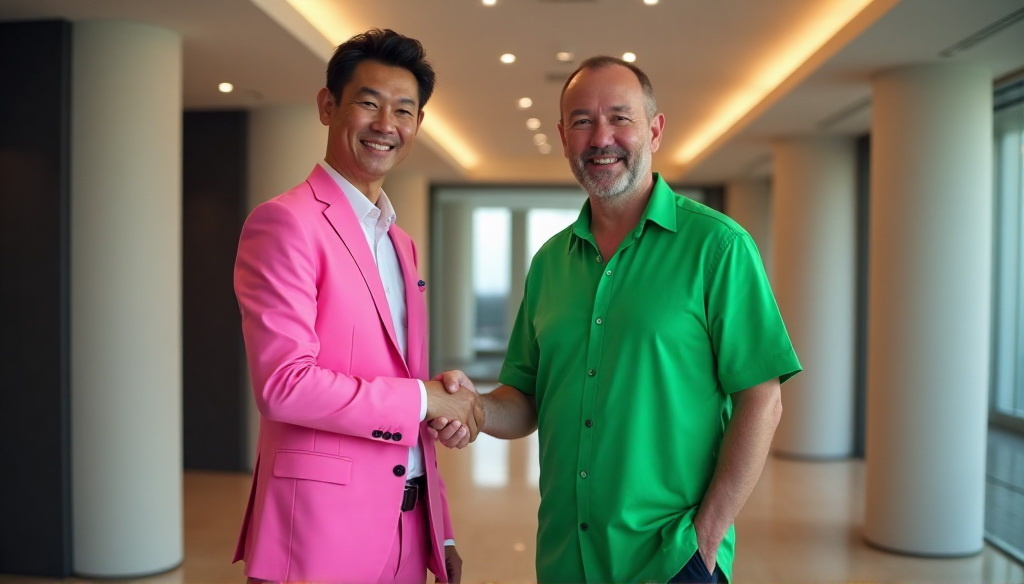 мужик в розовом - крутой, а в зелёном - не очень:)