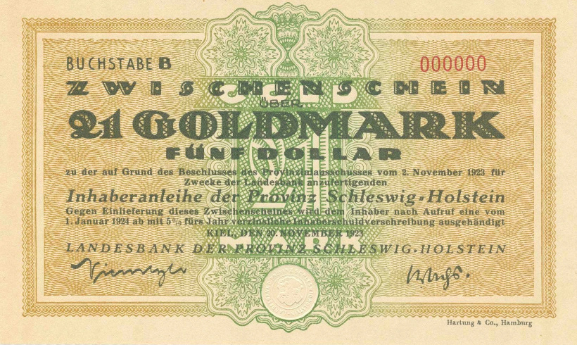 Киль. 21 золотая марка 1923 (аверс)