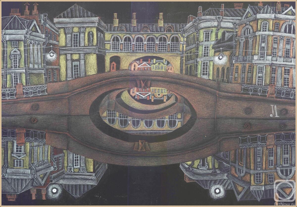 © Лидия Ухова. Ночной Петербург. Зимняя канавка-2. Бумага, карандаш. 35 x 50см. 2022 г.