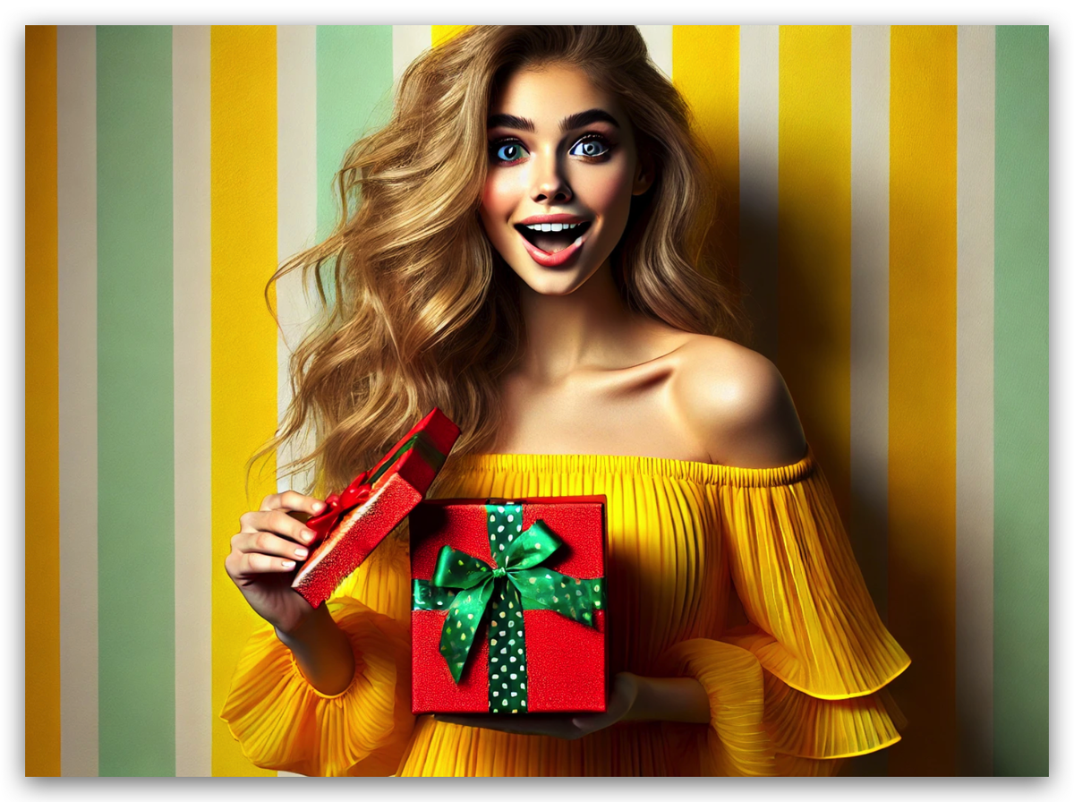 Удивленная подарком девушка