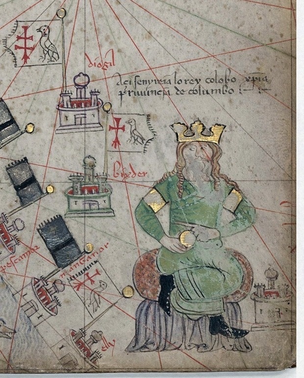 Статуя Колумба в Индии на атласе 1375 года