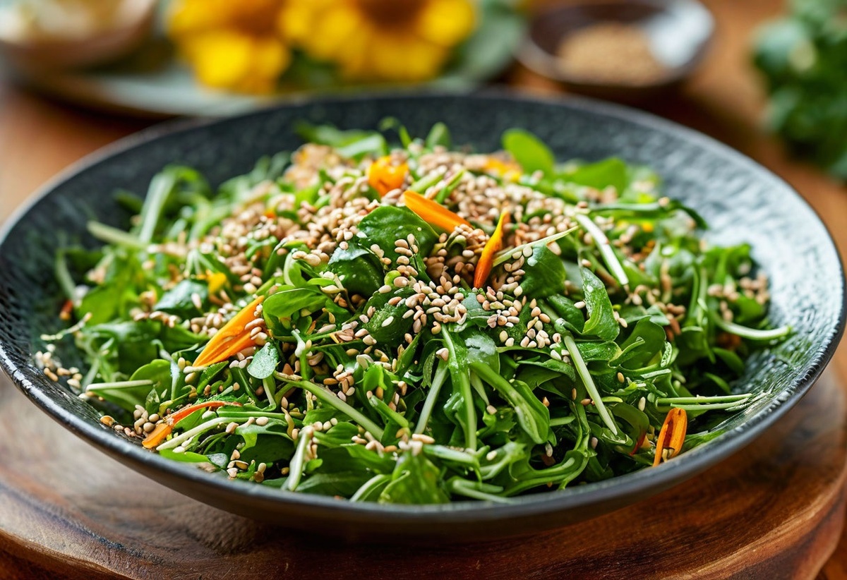 Салат из одуванчиков и кунжута