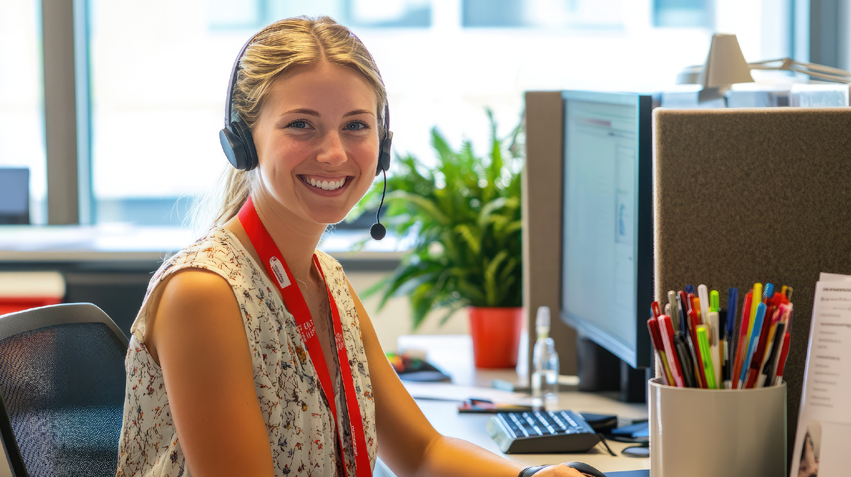 Сотрудник колл-центра Ингосстраха в гарнитуре, готовый помочь клиенту