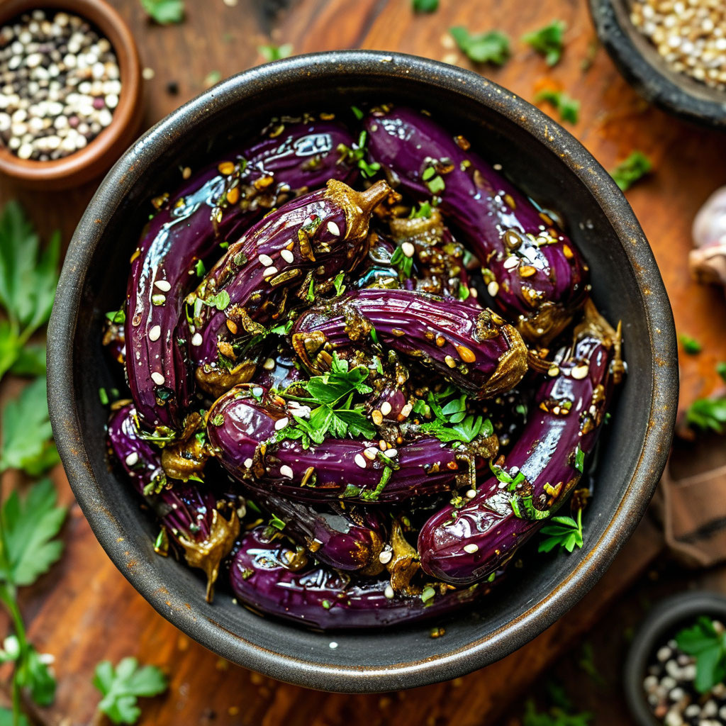 Пикантные маринованные баклажаны с зеленью и чесноком: рецепт для настоящих гурманов!