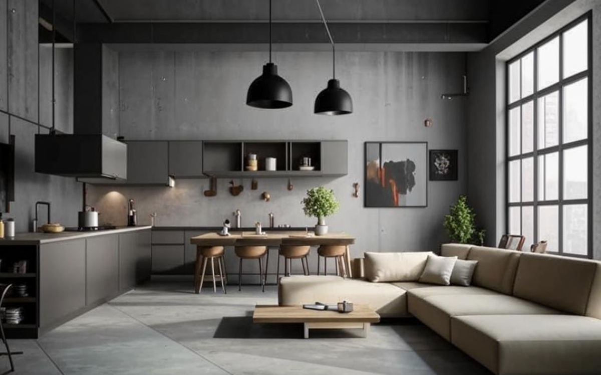 Иллюстрация создана ИИ кандинский автором. Лофту нужно много света, иначе грубые, мало обработанные поверхности давят на психику, "крадут" объем помещения.