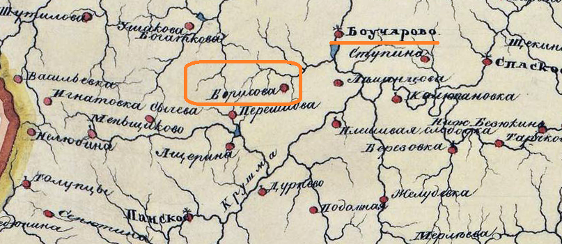 Деревня Борисово на карте XIX века.