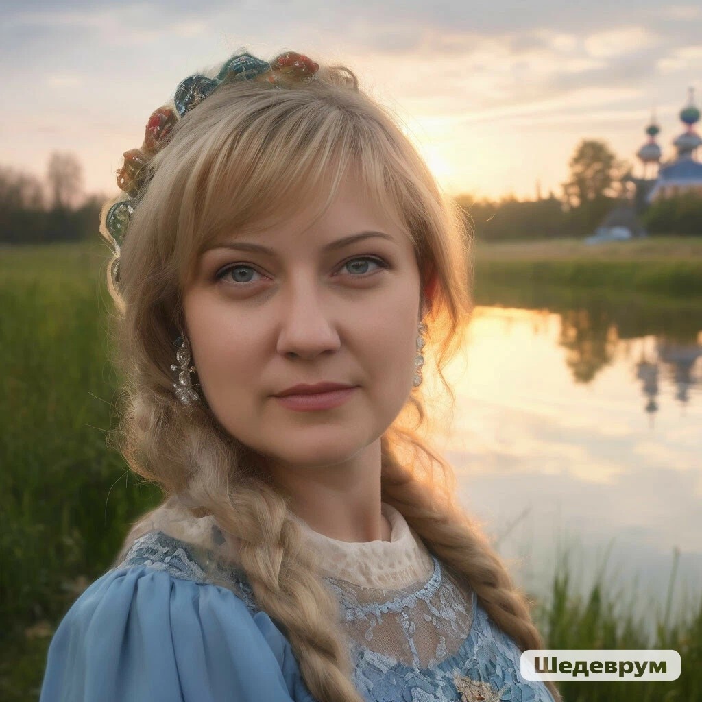 Картинка созданная ИИ, на основе моего реального фото, при запросе "Русская красавица", сделана в приложении Шедеврум.