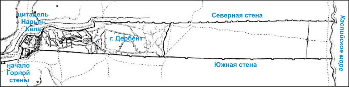 Рис. 2. План Дербента по чертежу начала XVIII века.