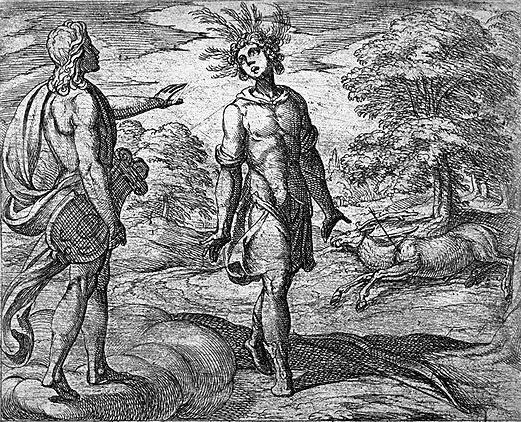 Аполлон превращает Кипариса в оленя, гравюра Антонио Темпеста для «Метаморфоз» Овидия, 1606 г.