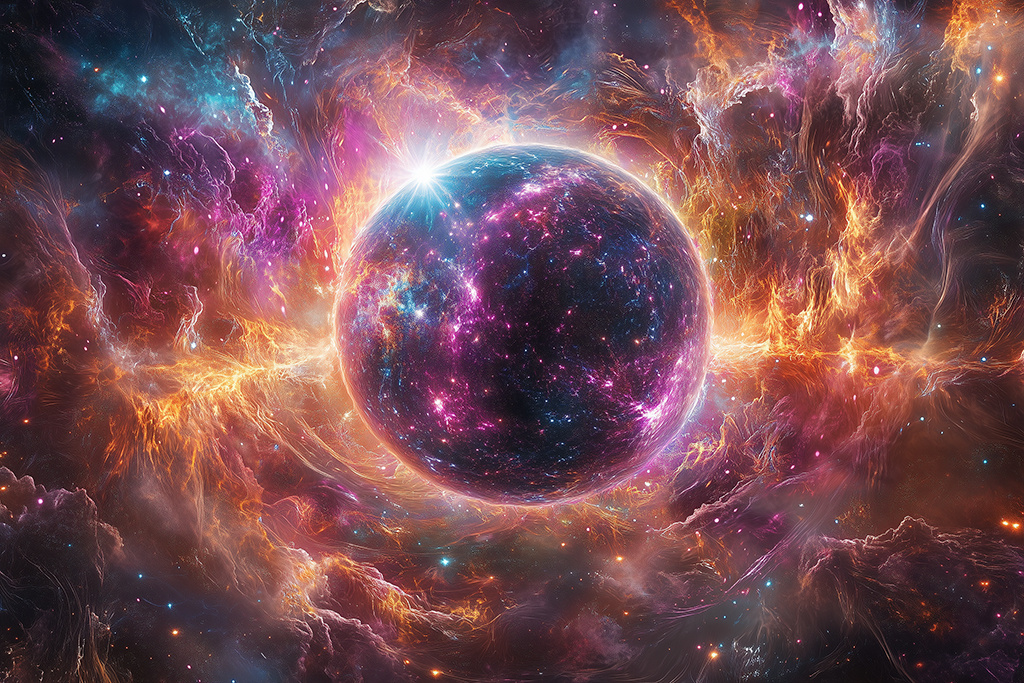    Солнце в сфере, поглощающей его энергию. Изображение сгенерировано нейросетью