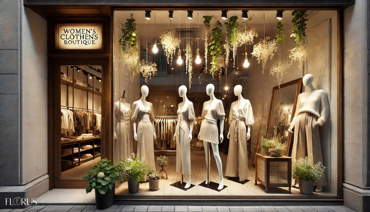 Озеленение витрины магазина искусственными цветами