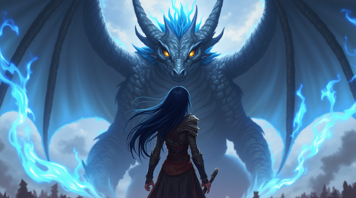 Она обернулась. Перед ней стоял силуэт из голубого пламени. Дракон. 