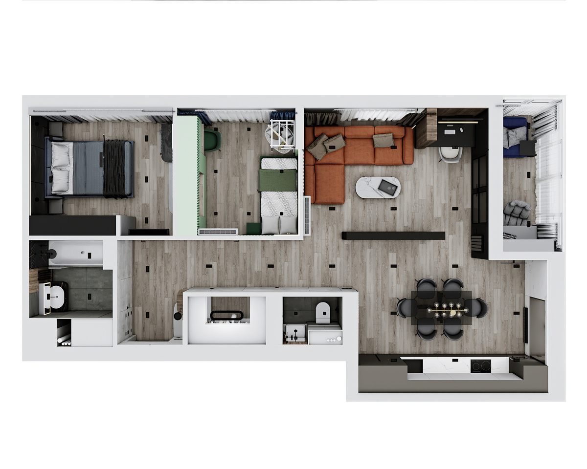 План современной квартиры 78 м2 по полу! Скрин зи моего дизайн-проекта интерьера