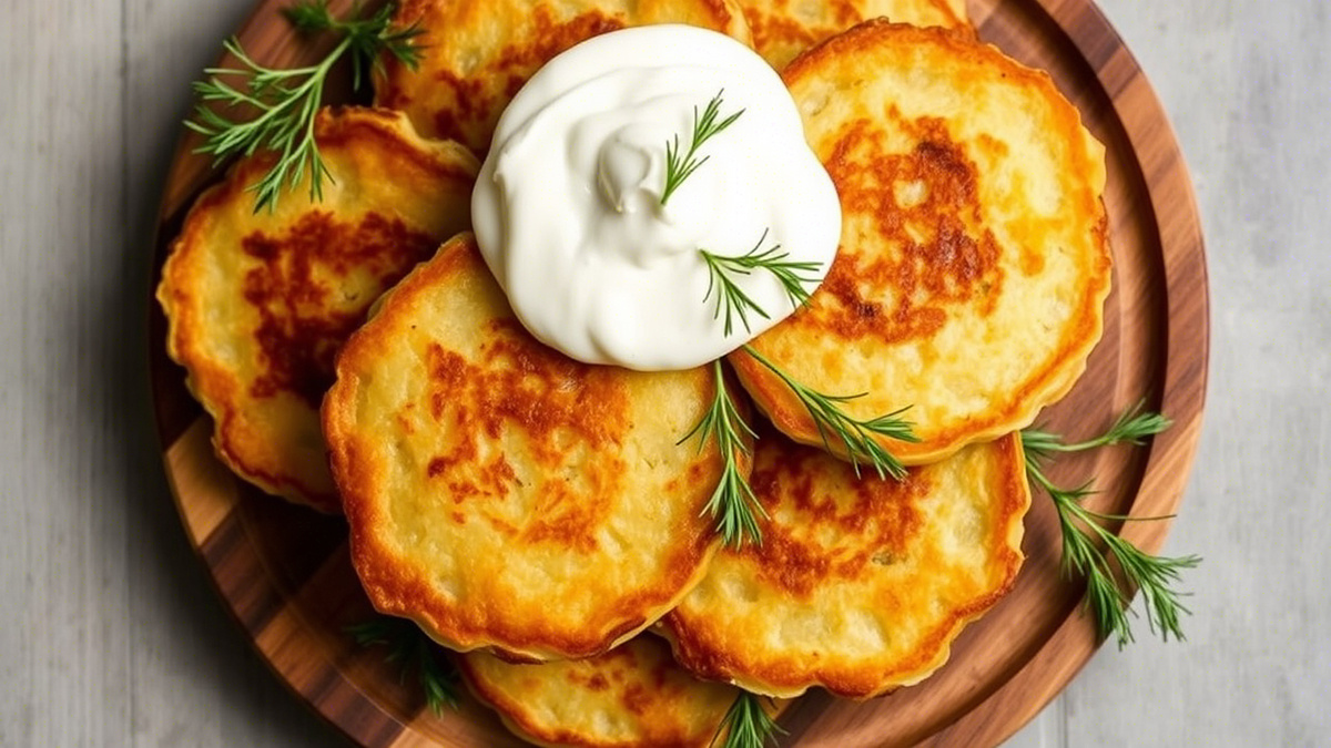 Картофельные драники с сметанным соусом и зеленью