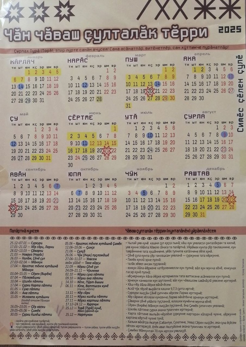 Чувашский народный календарь авторства Юрия Туринге
