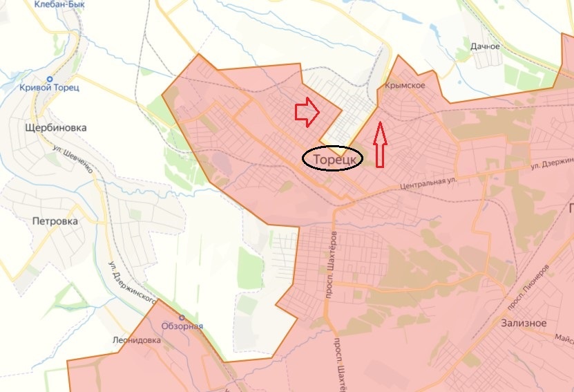   Карта СВО. Продвижение ВС РФ в Торецке по версии проекта "lostarmour".