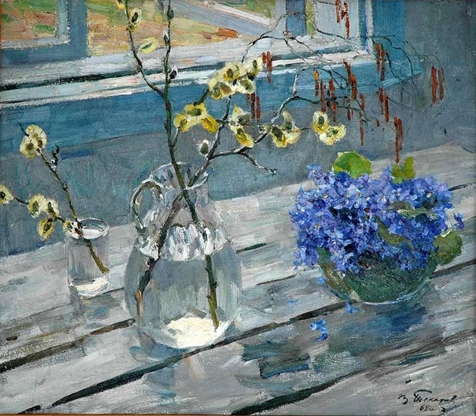 Владимир Токарев. Весенние цветы. 1964. Картон, масло. Калининградский областной музей изобразительных искусств / Владимир Фёдорович Токарев (1918-1988) – российский, советский художник, представитель ленинградской школы живописи