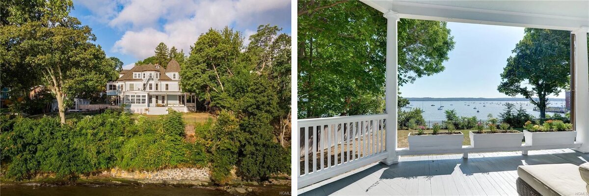 Сам особняк и вид на Гудзон с террасы дома