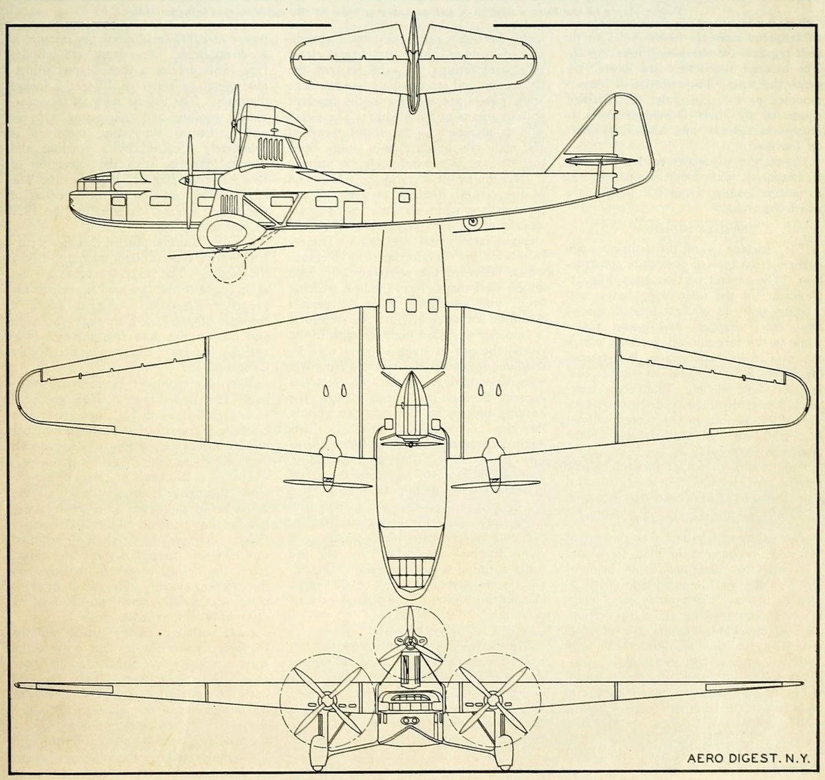 схема в трех проекциях пассажирского самолета Ford model 14-A с силовой установкой мощностью 2530 лошадиных сил
