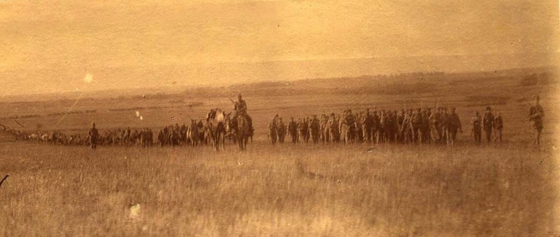 Колонна дроздовцев в херсонской степи.
