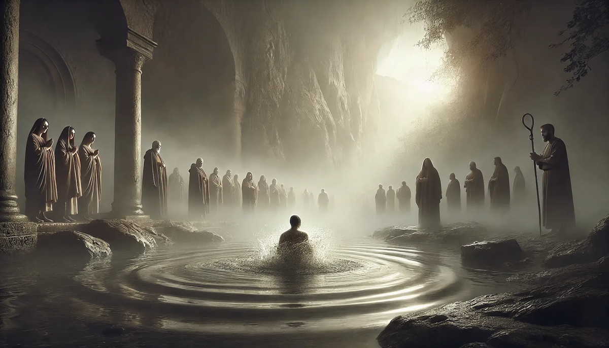 Цифровая иллюстрация древнего крещения.