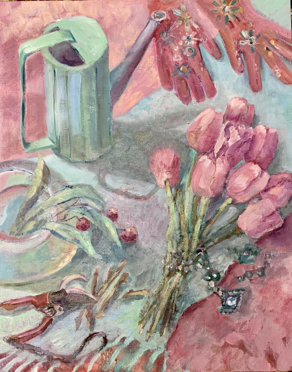 Ольга Шипилина, Розовые будни садовода, холст, масло, 50х40