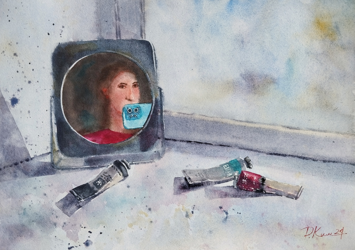 Ким Раксана. Селфи бумага акварель 27-39 см