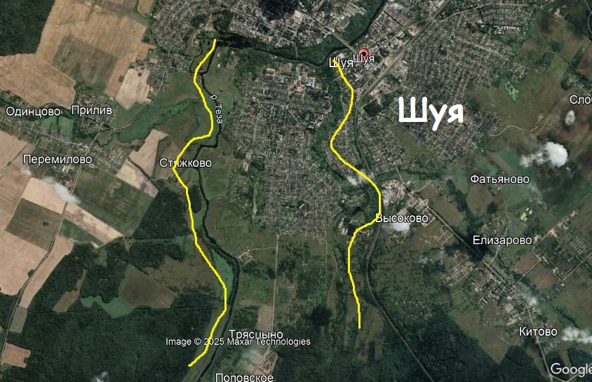 Междуречье рек Теза и Саха(Ссыха) составляют "шею" этого места.