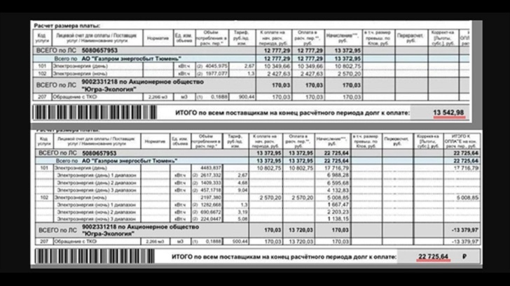  Сравнение двух платёжных квитанций в ХМАО - за декабрь 2024-го и январь 2025-го//Скриншот страницы сайта 86.ru