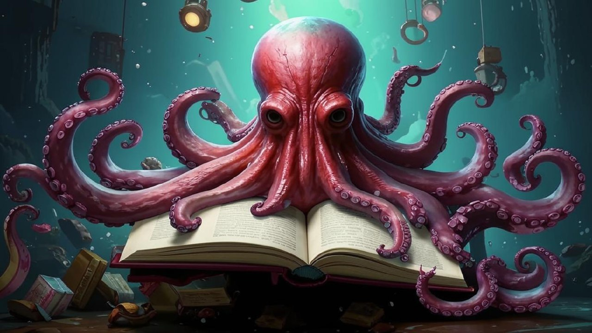 Осьминог с книгой в щупальцах по версии Kandinsky.