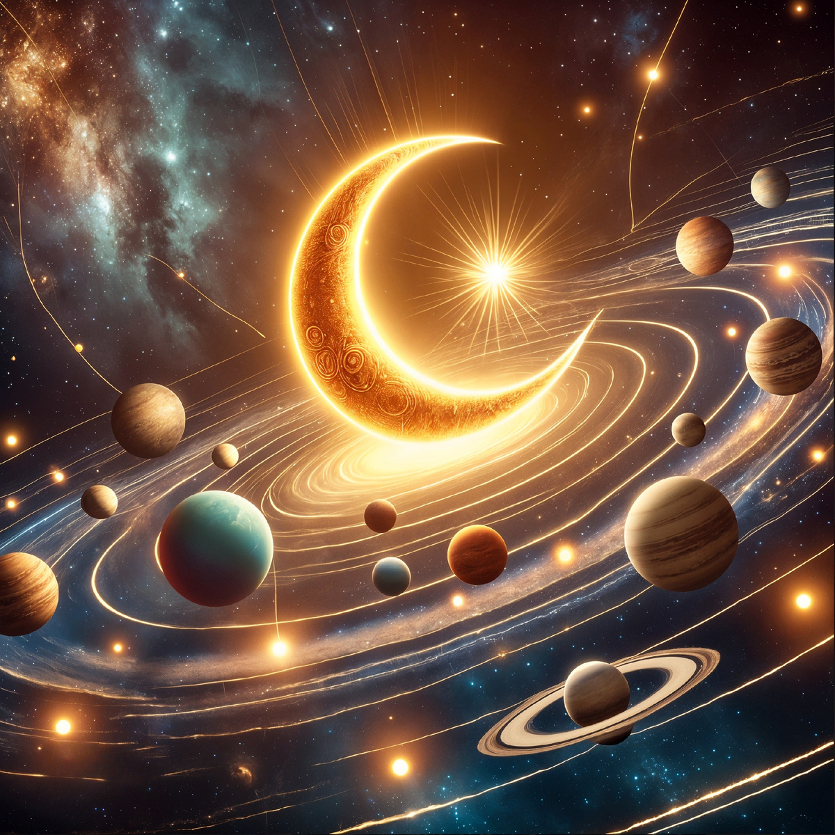 Полумесяц в роли солнца. Сгенерировано мной через нейросеть.