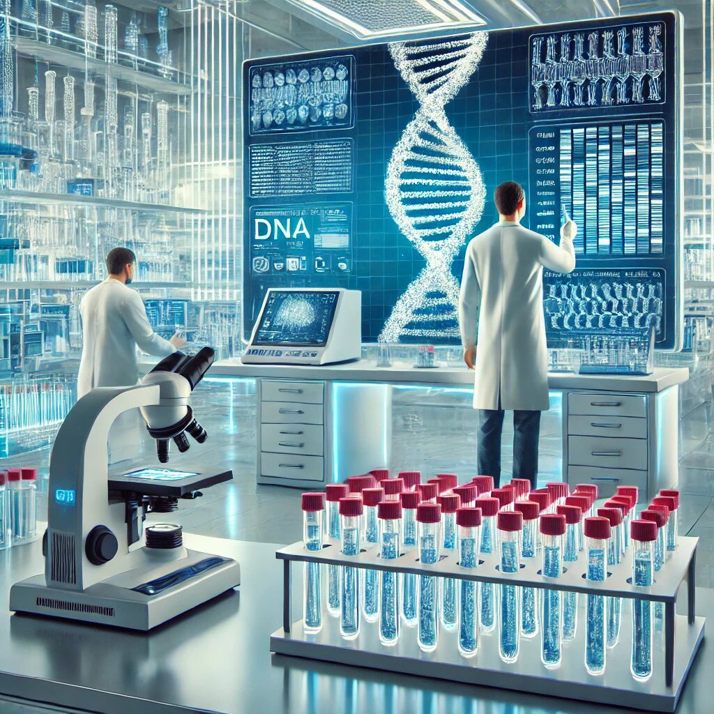 Современная лаборатория генетического анализа. ИИ изображение