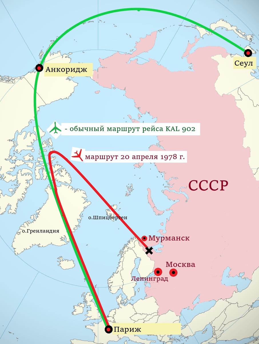 Маршрут «Боинга» 20-21 апреля 1978 года