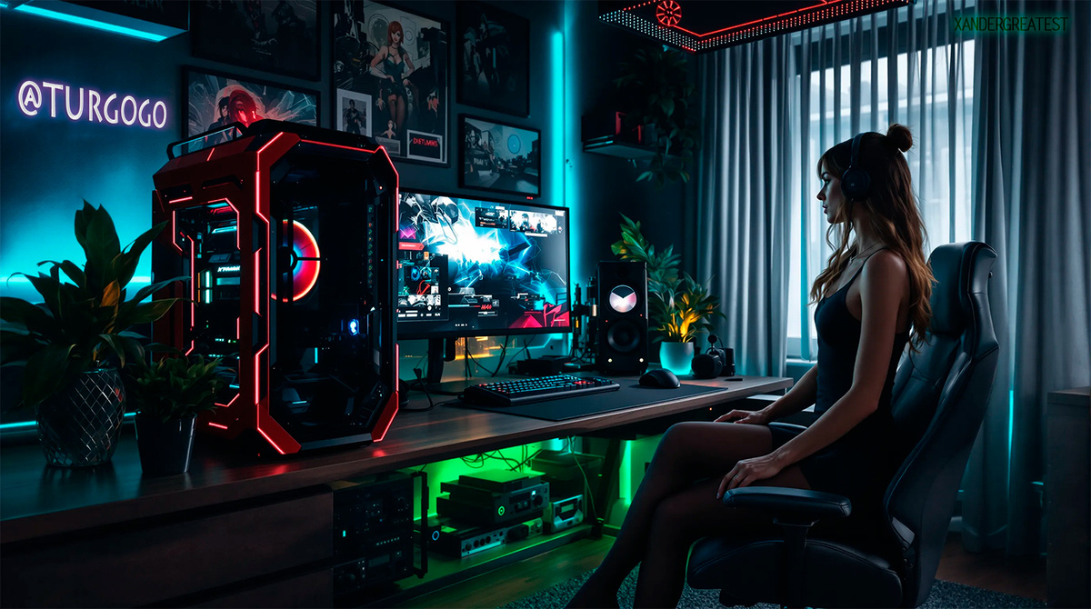 Вариант оформления игровой и стриминговой комнаты для стримера или геймера. (Генератив.)