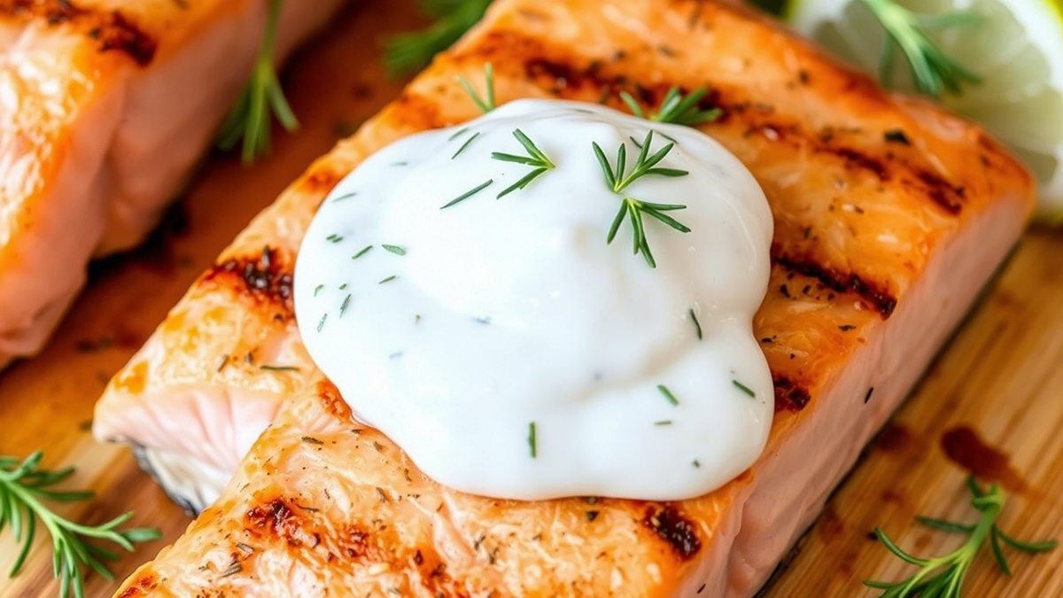 Лосось с укропно-сметанным соусом