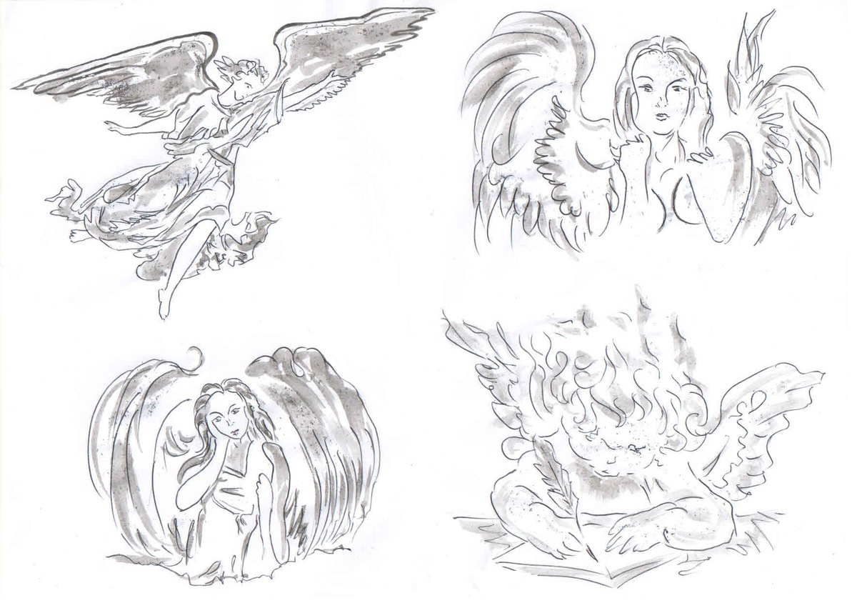 Иллюстрация - тема ангелов - аброски для книги стихов Марины Сергеевой "Белый остров"