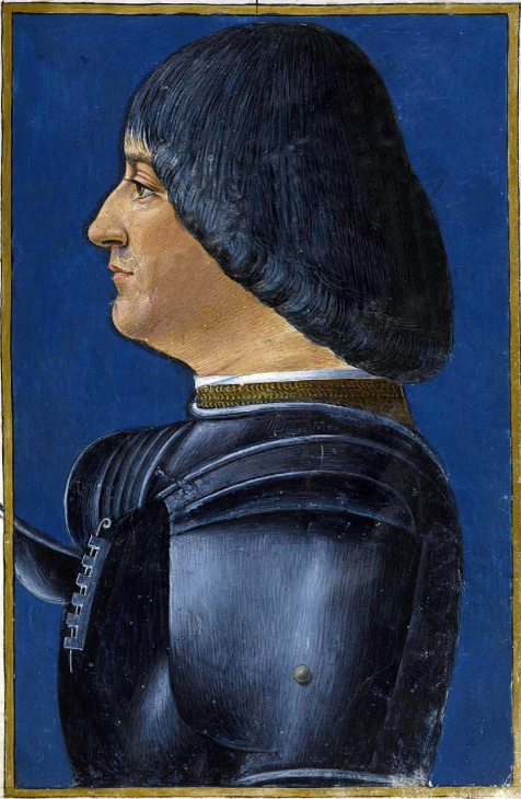 Джованни Амброджо де Предис, «Лудовико в доспехах», миниатюра из «Латинской грамматики» Элио Донато, 1496 г., Библиотека Тривульциана