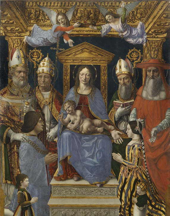 Ludovico ritratto con la moglie e i figli nella Pala Sforzesca, 1494-96 ca.