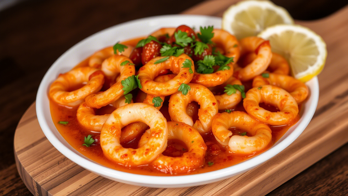 Кальмары в остром томатном соусе