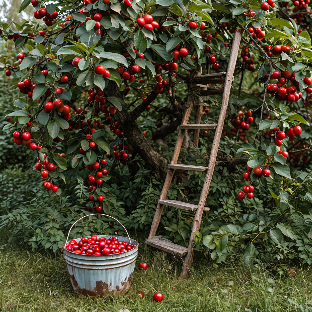 Создано в Шедеврум. Здесь вишни ненамного мельче яблок!) Но наши тоже были крупные, хотя и не настолько, конечно!)))