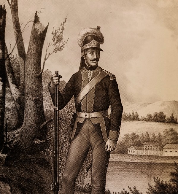 Гренадер мушкетерского полка. Литография середины XIX века.