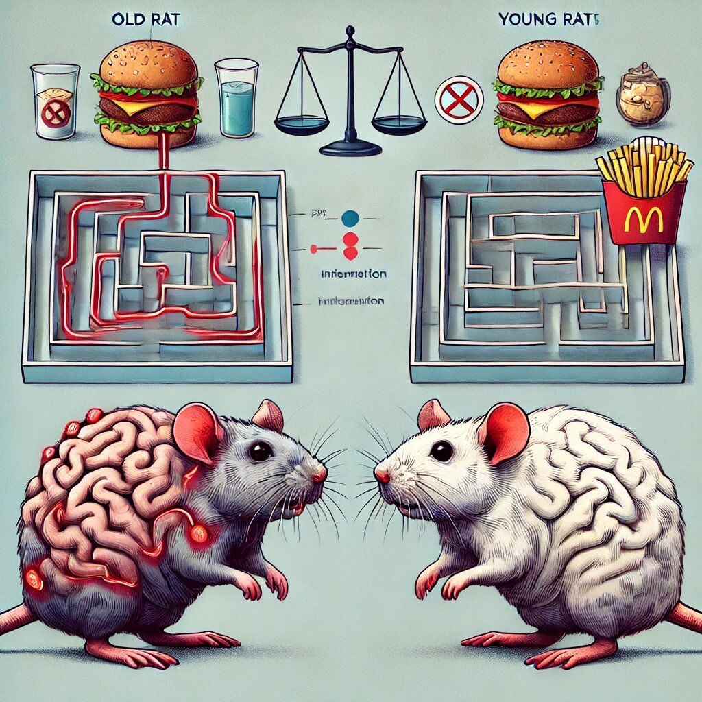 Влияние жирной диеты на память у молодых и пожилых крыс. ИИ изображение