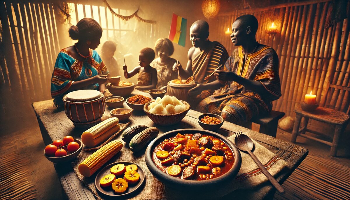 Ндоле на традиционной семейной трапезе в Камеруне (сгенерировано DALL-E)