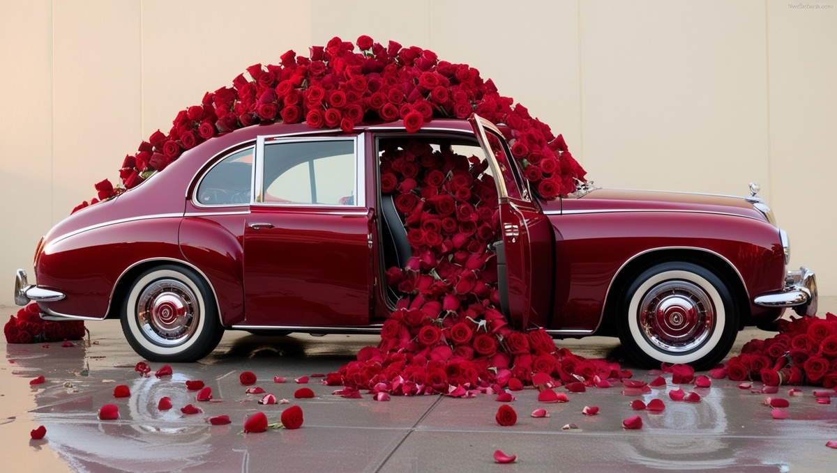 Машина усыпанная розами