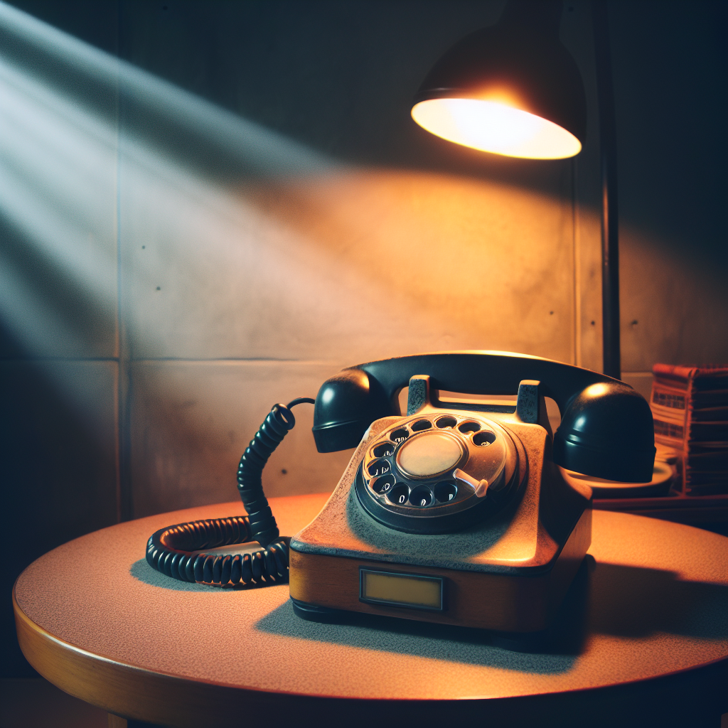 Заброшенный телефон с оборванным проводом, зловеще звонящий в темноте. |Картинка - ИИ-арт © Надежда Иванова.