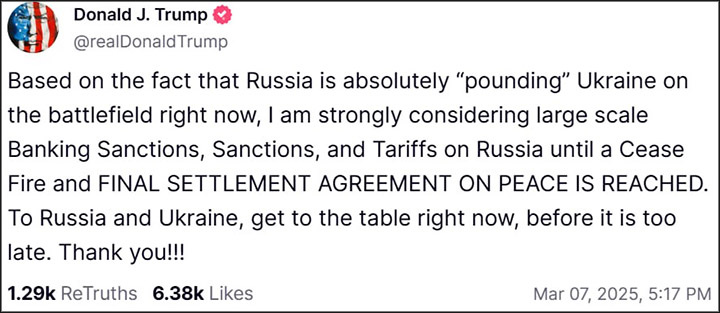    Скриншот записи Дональда Трампа в Truth Social
