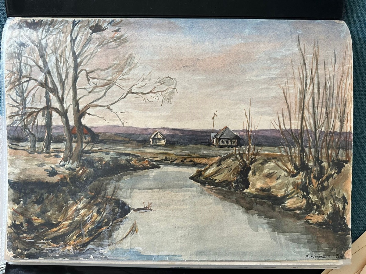 Акварель. Ранний паводок на реке Пица.